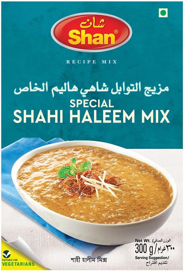 Shan Shahi Haleem Recipe Mix 10.5 oz (300g) - Spice Powder for Traditional Meat, Lentil and Wheat Curry - Suitable for Vegetarians - Airtight Bag in a Box