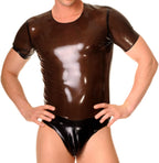 ABWL Men's Transparent Black Latex T-Shirt,Handmade Natural Rubber T-Shirt,Suitable for Novelty Latex Club Cosplay Costumes