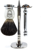 Parker 99R Shave Set - Includes Parker 99R Double Edge Butterfly Safety Razor, Black Badger Brush, Stainless Steel Shave Stand & 5 Blades