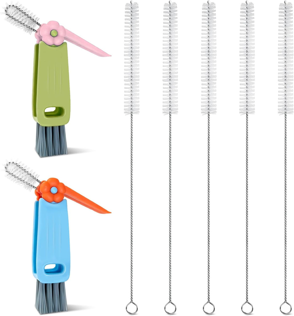7Pcs 3-in-1 Cup Lid Gap Cleaning Brush & Straw Brush Set, Reusable Metal Straw Cleaner, Multifunctional Bottle Cleaning Kit for Sippy Cups & Water Bottles