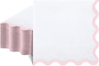 NatNarr 80 Pcs Cocktail Napkins, 3 Ply Pink Scalloped Napkins Disposable Dessert Beverage Napkin Cute Dinner Napkin for Mother's Day, Baby Bridal Shower, Birthday, 5 x 5 Inch