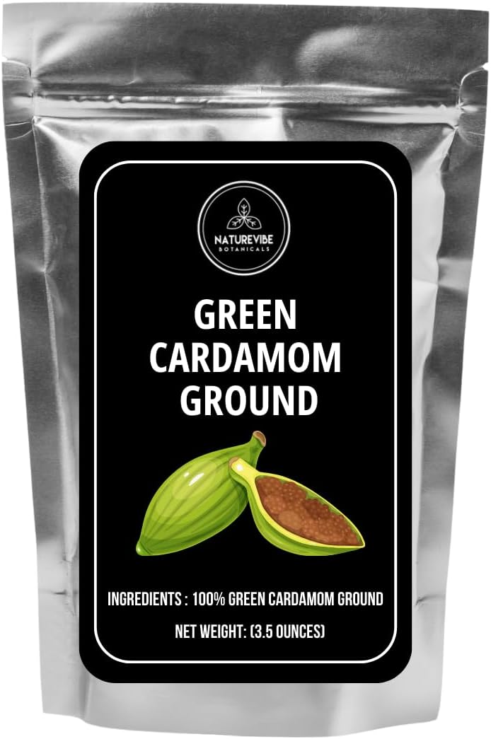 Naturevibe Botanicals Green Cardamom Ground (Elaichi Powder), 3.5 ounces | Non-GMO and Gluten Free | Helps Digestion | Indian Spice