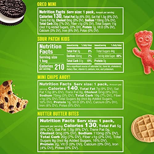 OREO Mini Cookies, CHIPS AHOY! Mini Cookies, SOUR PATCH KIDS Candy & Nutter Butter Bites & Candy Variety Pack, 32 Snack Packs