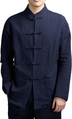 Men's Cotton Linen Blend Long Sleeve Mandarin Collar Shirt Pocket Detail Chinese Style Retro Loose Fit Casual Wear