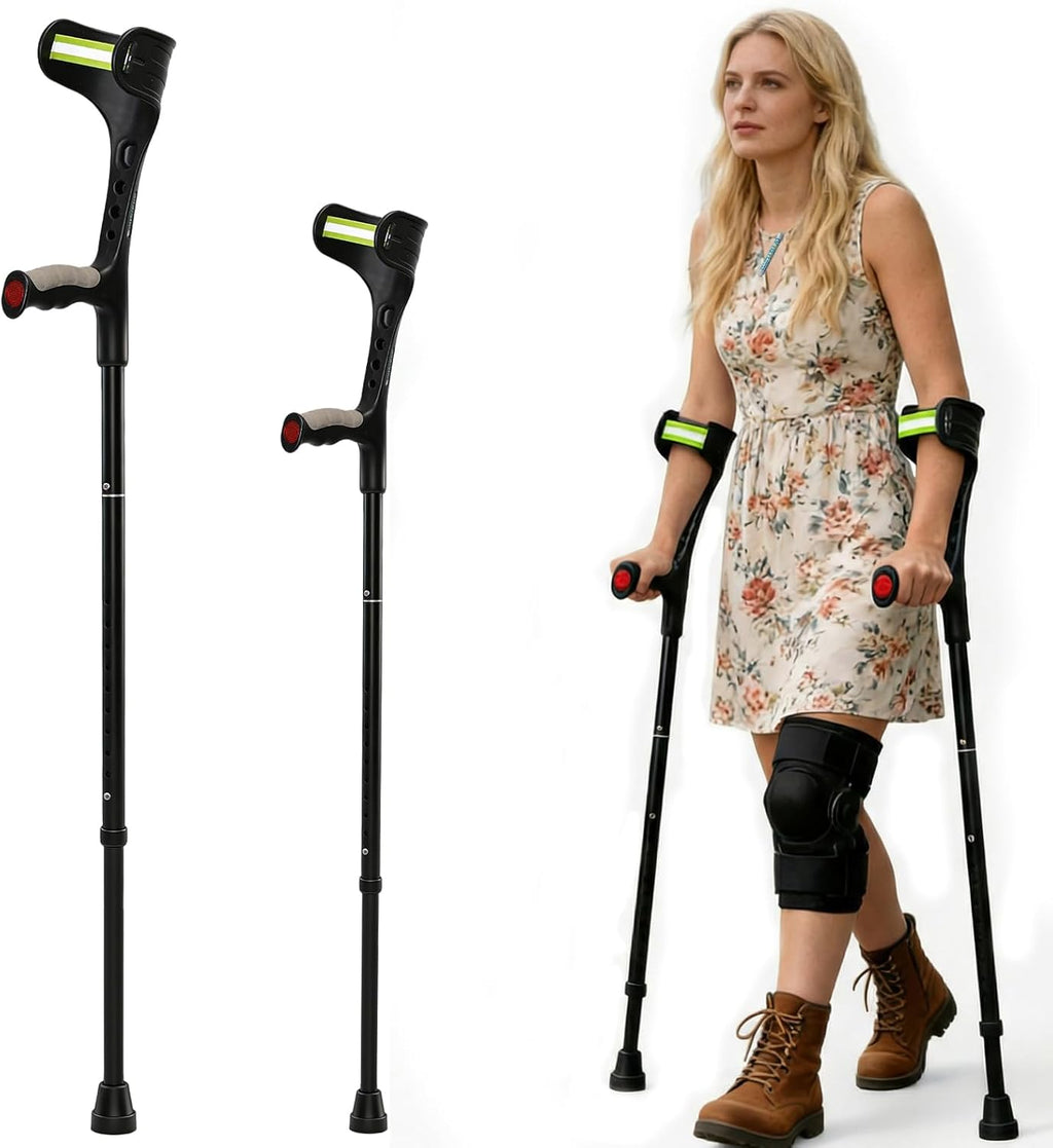 Forearm Crutches for Adults, Light Weight Folding Arm Crutch Forearm with Anti-Drop Cuff, 10 Levels Adjustable Height, Aluminum Crutches for Walking,Suitable for Men and Women