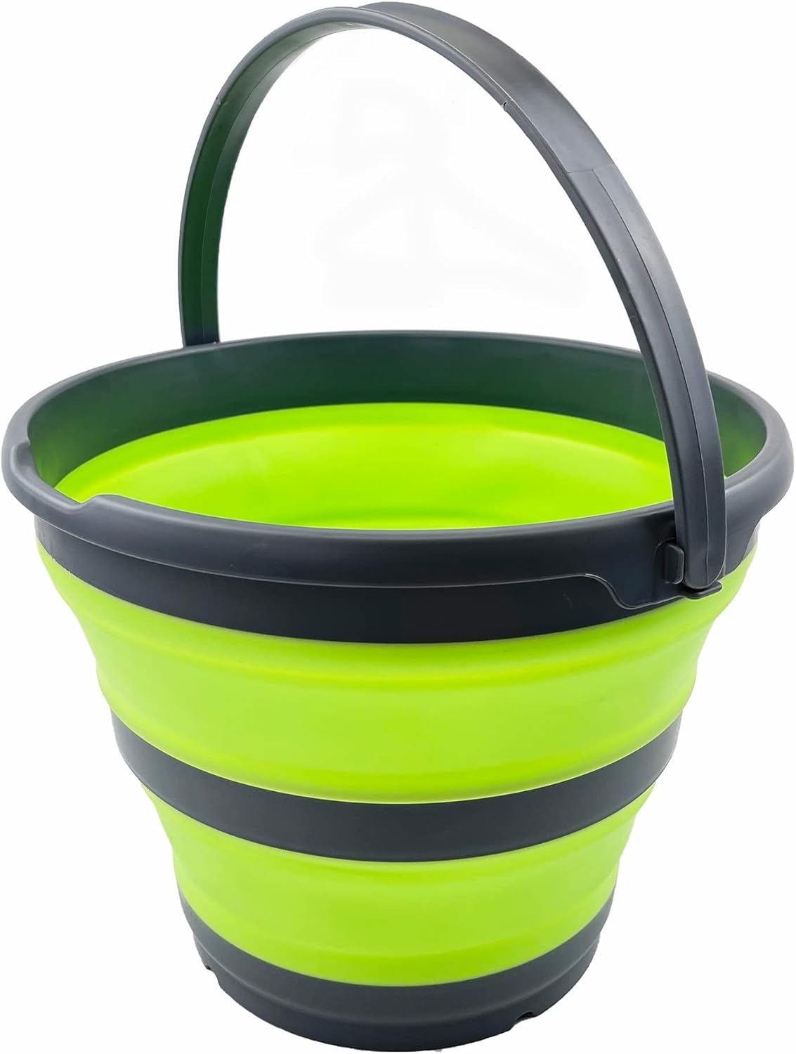 SAMMART 10L (2.6 Gallon) Collapsible Plastic Bucket - Foldable Round Tub - Portable Fishing Water Pail - Space Saving Outdoor Waterpot, Size 33cm Dia (Grey/Grass Green)