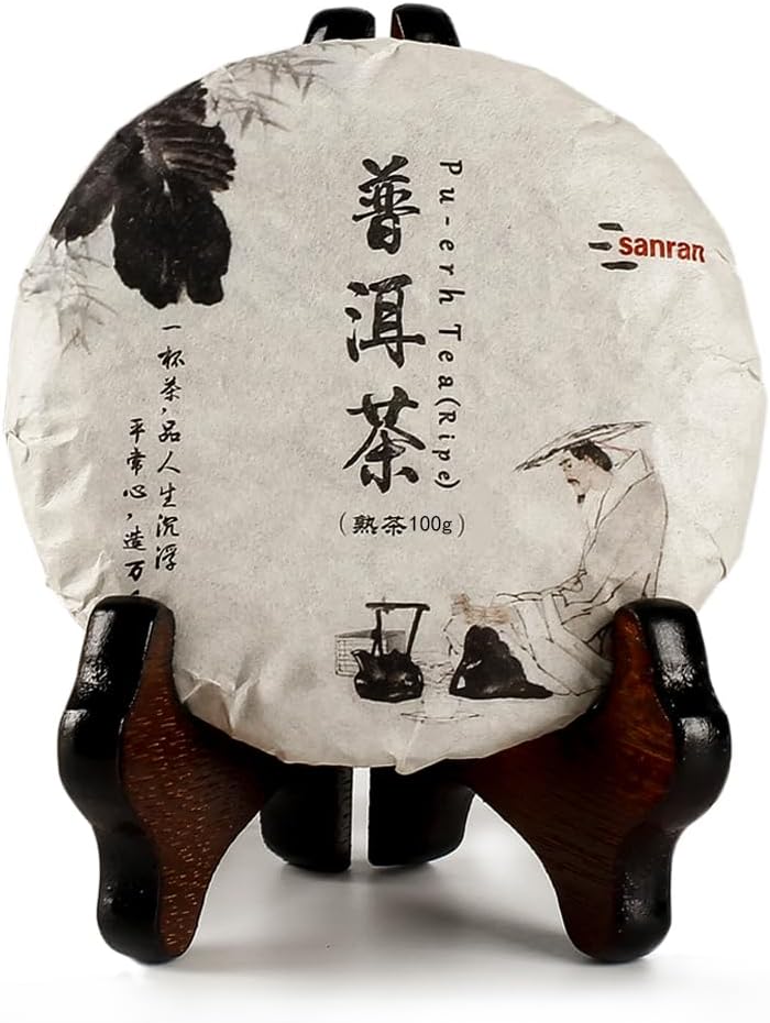 SANRAN Aged Pu-erh Tea, Ripe Puerh Tea Cake, Fermented Chinese Black Tea, 100g/3.53oz