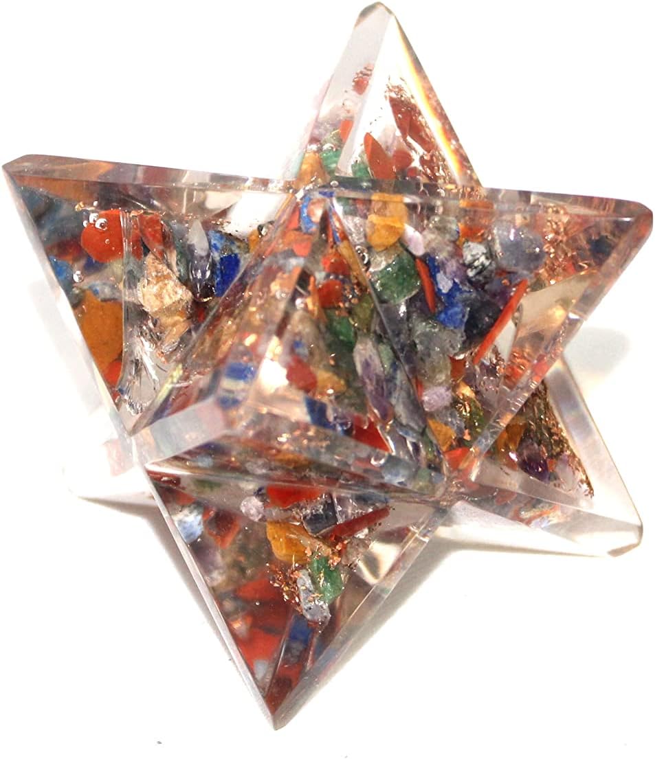 Jet Authentic Mix Chakra Large 4 Inch Orgone Merkaba Gemstones Copper Metal Mix Rare Healing Positive Energy Tetrahedron (Mix Chakra)