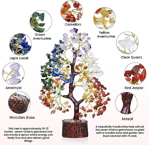 YATSKIA Chakra Crystal Tree - Handmade Healing Crystal Trees with 7 Chakra Stones | Tree of Life for Meditation | Feng Shui | Birthday Gift for Woman | Gifts for Women | Home Decor | Office Decor