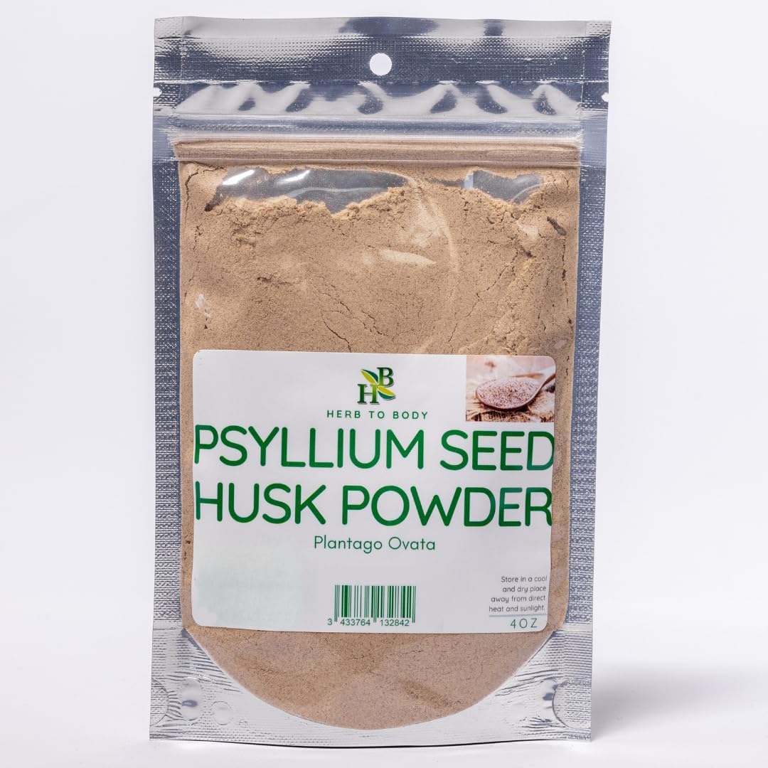 Herb To Body Psyllium Husk Powder - 4oz, Wildcrafted Plantago Ovata, Pure Psyllium Fiber Powder for Baking, Smoothies, and Everyday Culinary Use