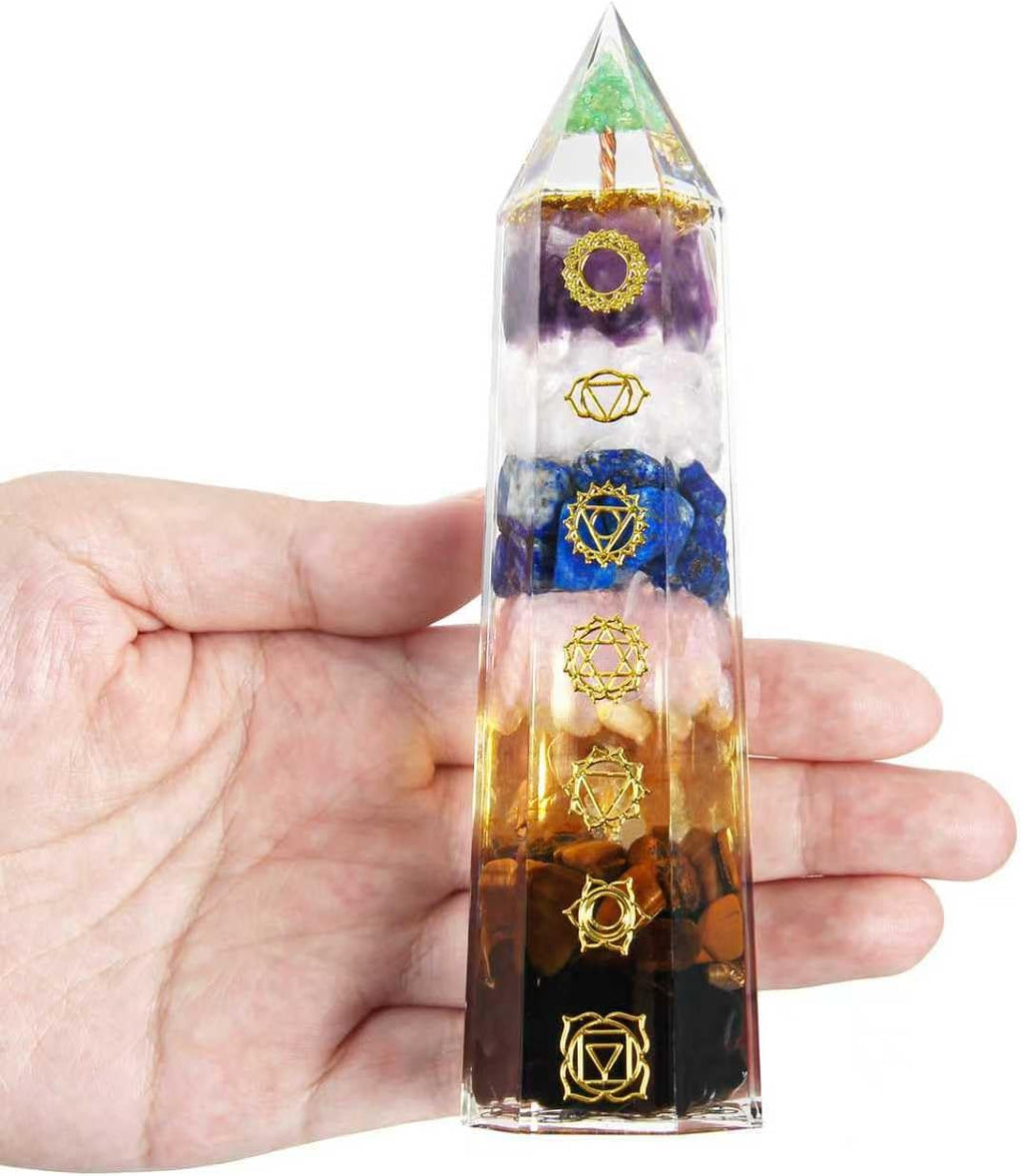 7 Chakra Crystal Wand – Handmade Crystal Tower with Tree of Life Healing Crystals for Chakra Balance, Energy Cleansing, Reiki, Home Decor, Crystals and Healing Stones