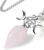 RENEMEGO Rose Quartz Pendulum Crystal for Divination - Witchcraft Supplies for Dowsing, Pendulos De Energia, Wiccan Supplies and Tools, Crystal Pendulum for Meditation Energy Balancing Gift