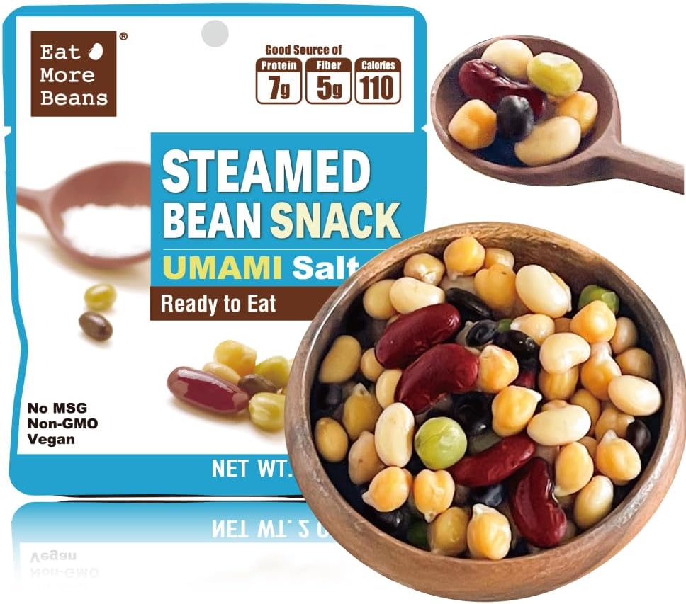 【Eat More Beans】 STEAMED BEAN SNACK -UMAMI Salt USDA Certified Healthy Vegan Snacks Ready to Eat Fully Cooked- Box of 10 packs(2oz, 10packs)