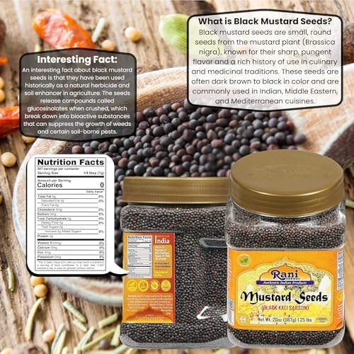 Rani Black Mustard Seeds Whole Spice (Kali Rai) 20oz (1.25lbs) 567g PET Jar ~ All Natural | Gluten Friendly | NON-GMO | Kosher | Vegan | Indian Origin