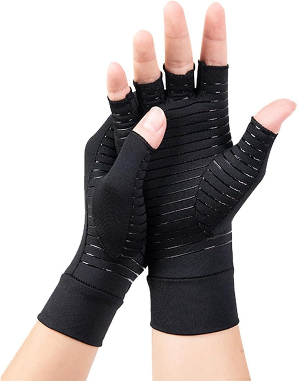 Copper Compression Gloves: Fingerless Arthritis Pain Relief for Carpal Tunnel, Rheumatoid & Tendonitis - Men & Women