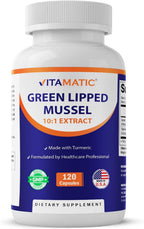 Vitamatic Green Lipped Mussel Capsules with Turmeric – Plant-Based Botanical Extract – Vegetarian, Non-GMO, Gluten-Free – Herbal Supplement – 120 Veg Capsules