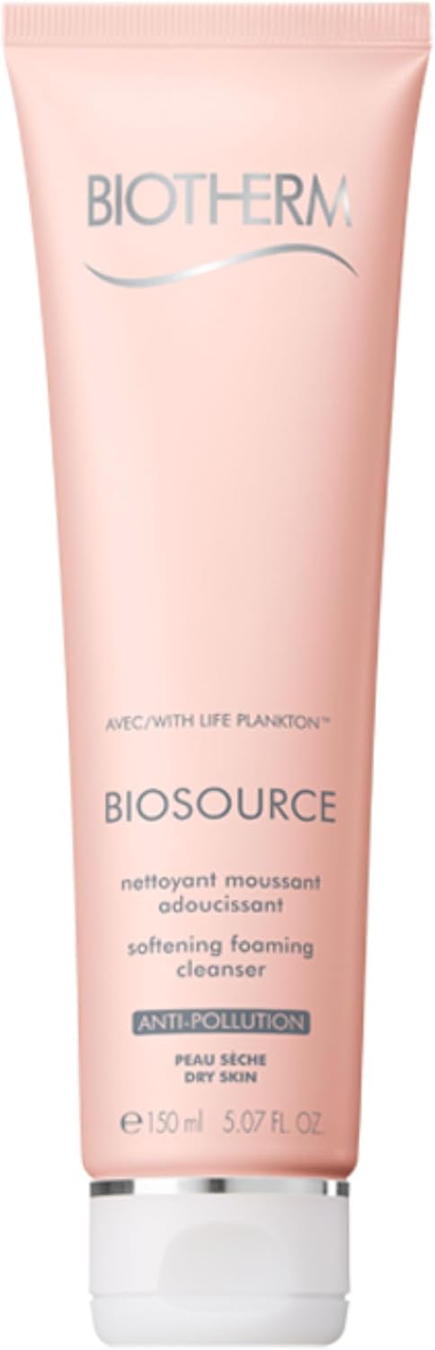 Biotherm Biosource Softening Foaming Cleanser, Rinse-Off Foaming Facial Cleanser and Make-Up Remover for Dry Skin with Biotech Plankton, for Soft and Hydrated Skin, Gel, 5.1 Fl. Oz.