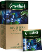 Greenfield Blueberry Nights Black Tea – 25 Individually Wrapped Foil Sachets – Premium Fruit & Herbal Tea Blend with Natural Blueberry Flavor – Rich & Aromatic Brew