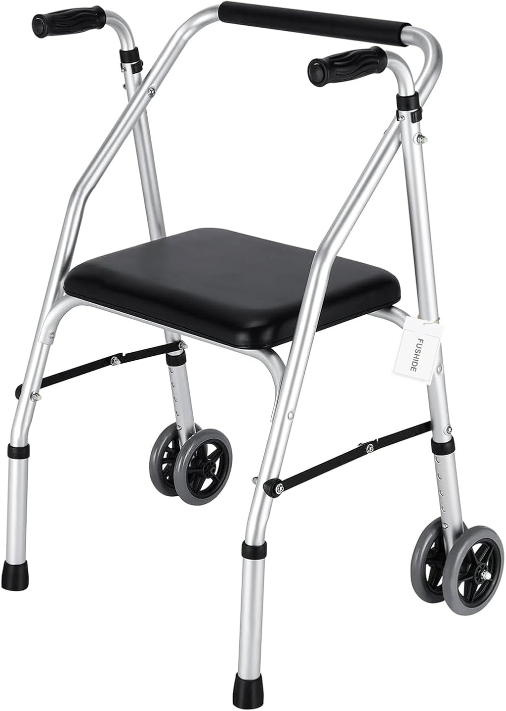 Standard Walker,Aluminum Folding Lightweight Walkers with Seat Support up to 300lbs,Adjustable Height with 5-inches, 2-Wheels Narrow Walkers for Seniors&Handicapped,Black,YMX8236XC