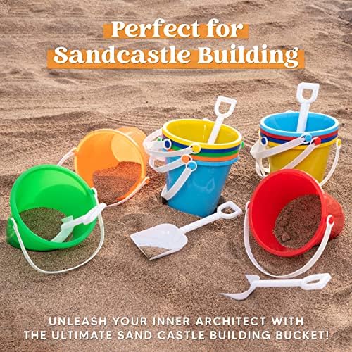 Sloosh 12 Sets Sand Buckets with Shovels for Kids Beach Pails Toys Party Favors Pail Set Plastic Bucket with Handles