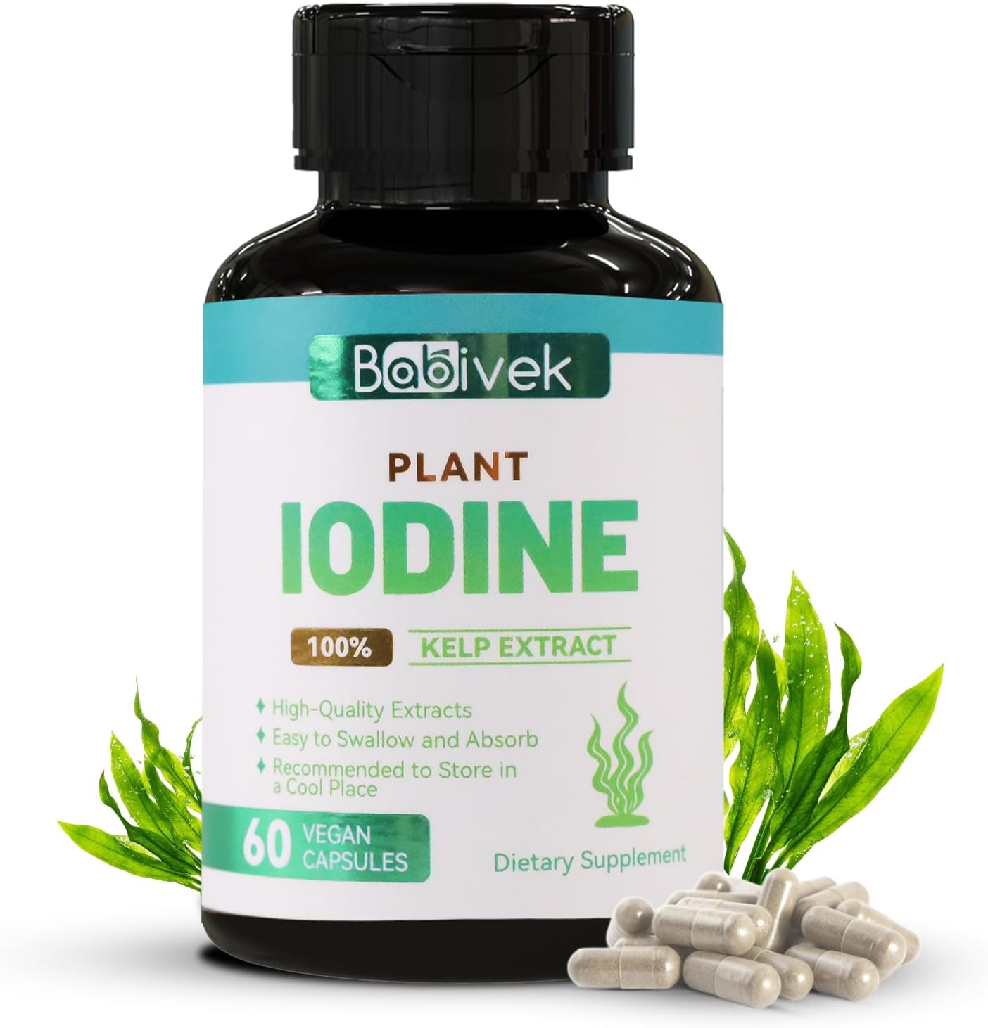 Iodine Supplement from Sea Vegetable Complex – Dietary Supplement for Metabolism, Thyroid Function,Energy Support & Immune Health, 60 Vegan Capsules