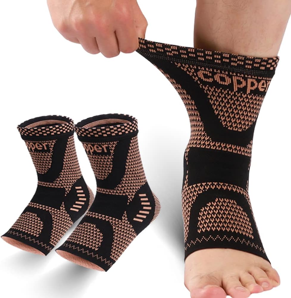 LISEPWU Copper Ankle Brace, Copper Infused Ankle Support Compression Sleeve for Men & Women, for Foot Pain Relief, Sprained Recovery, Achilles Tendonitis, Daytime or Night Use(XL)