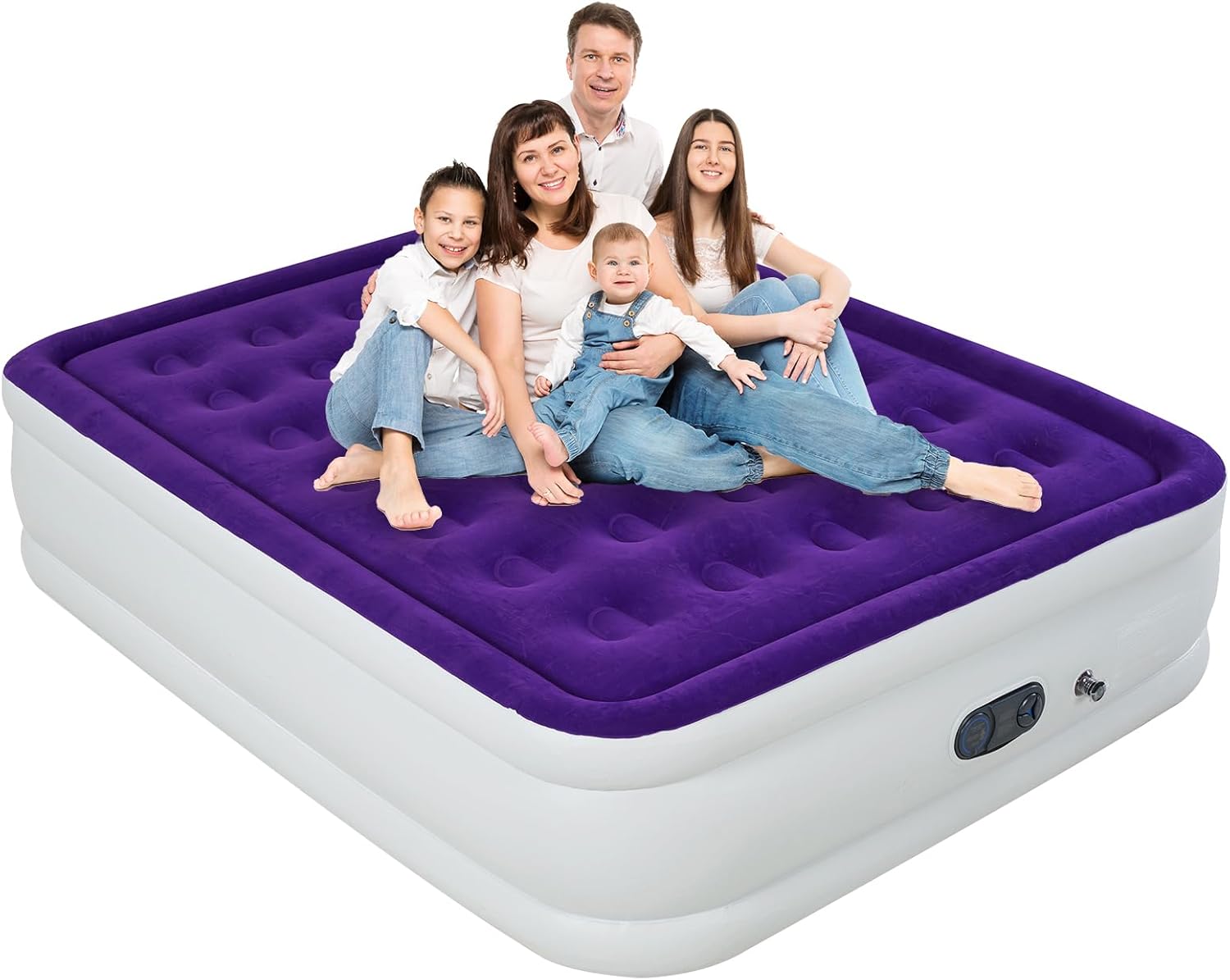Queen Air Mattress with Built in Pump, Inflatable Mattress for Home, Blow up Air Bed 3 Min Quick Inflation and Deflation, Thin Velvet Top, 22'' Queen Size Purple