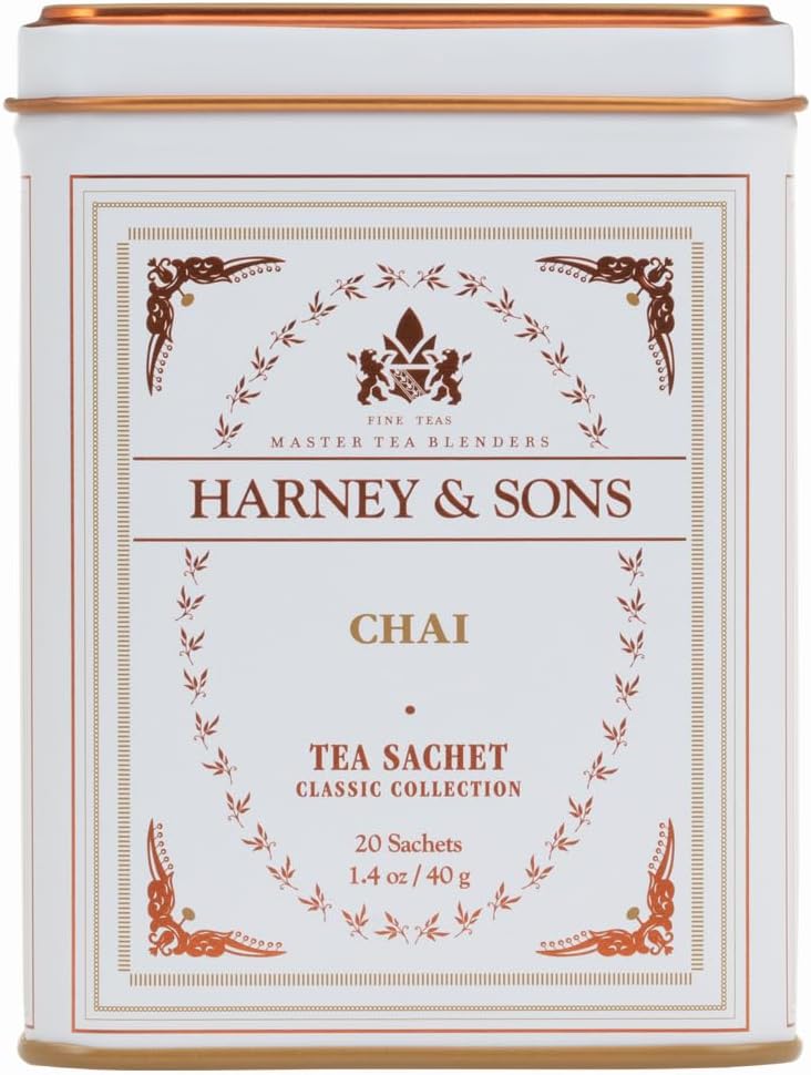 Harney & Sons Chai, Spiced Black Tea, 20 Sachets | Brew Masala Chai at Home, Classic Collection
