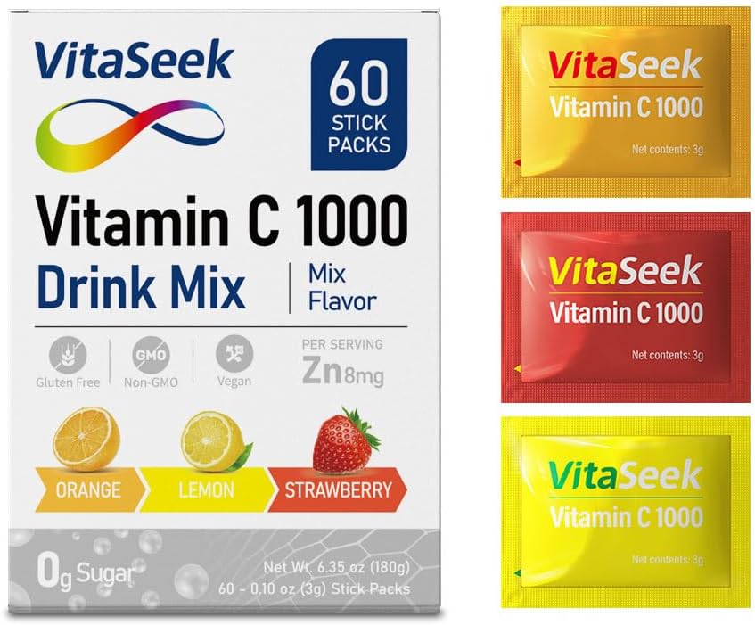 1000mg Vitamin C Powder Packets Sugar Free Variety Flavor - 60 Count/2 Month Supply