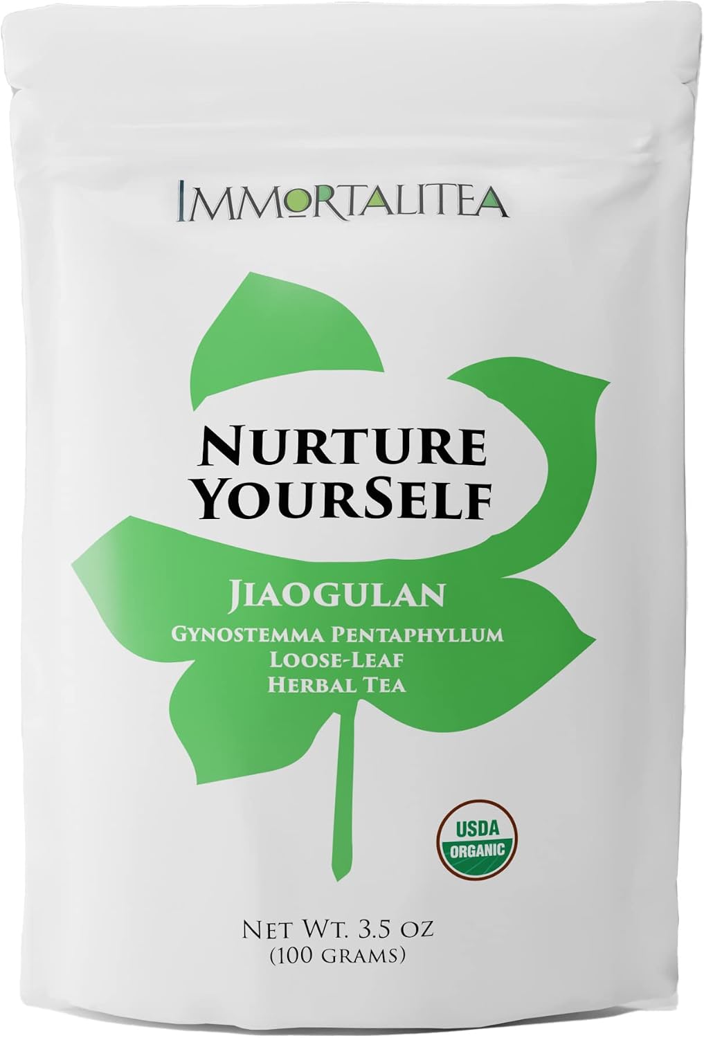 Immortalitea Gynostemma Tea USDA Organic Jiaogulan Loose Leaf Tea | Naturally Sweet Adaptogen | AMPK Metabolic Activator | Caffeine-Free Herbal Tea 3.52 oz