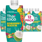 Thai Coco Organic Coconut Water, 100% Pure & Unsweetened, No Sugar Added, USDA Organic, Natural Electrolytes Hydration Drink, 11.2 fl oz Tetra Carton (Pack of 12)