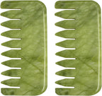 gemshan Jade Gua Sha Comb, 2pcs Green Jade Massage Comb Tool for Head Caring, Relax Head Scalp Deep Tissue Point Massager Scraping Therapy Tool