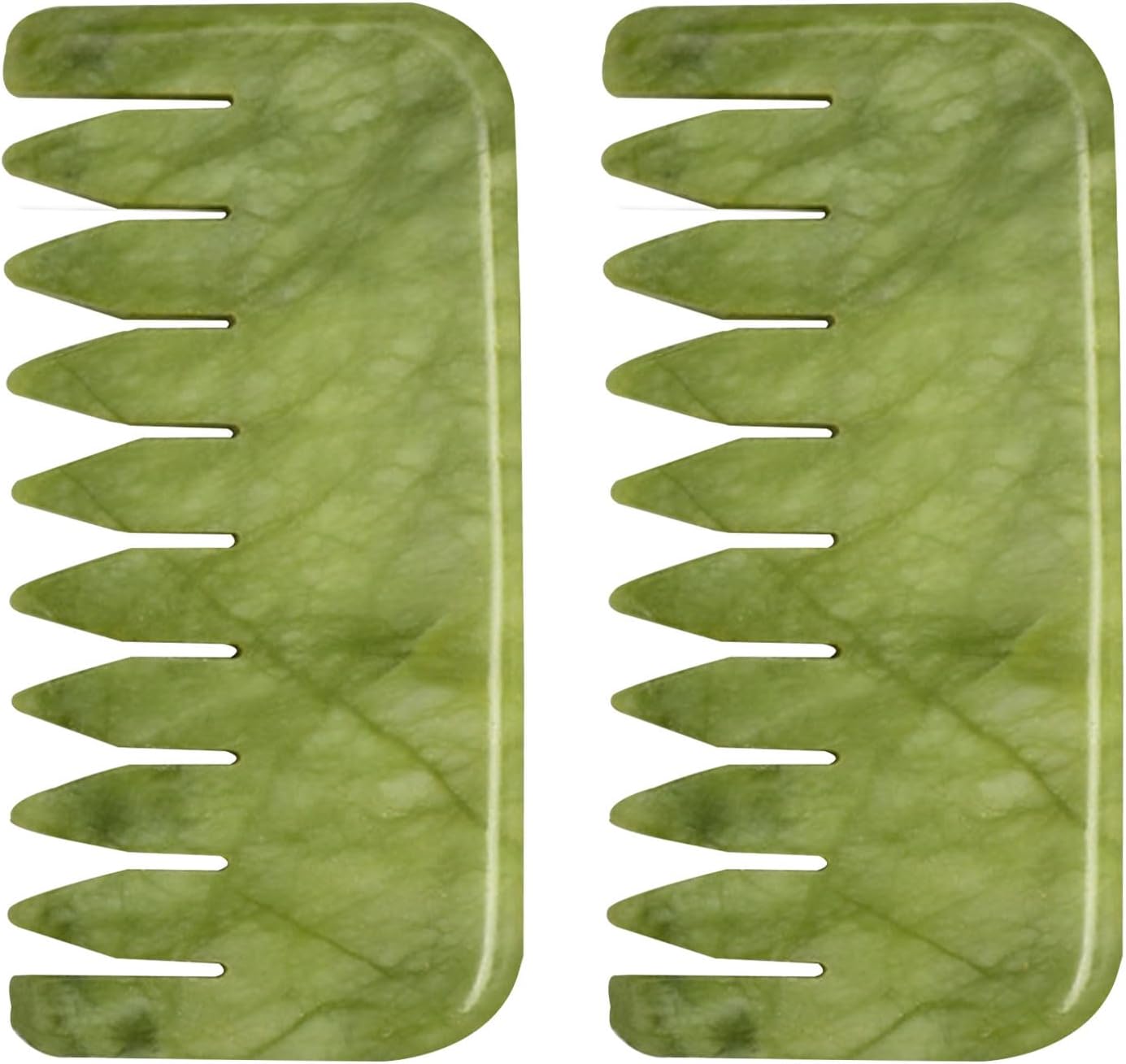 gemshan Jade Gua Sha Comb, 2pcs Green Jade Massage Comb Tool for Head Caring, Relax Head Scalp Deep Tissue Point Massager Scraping Therapy Tool
