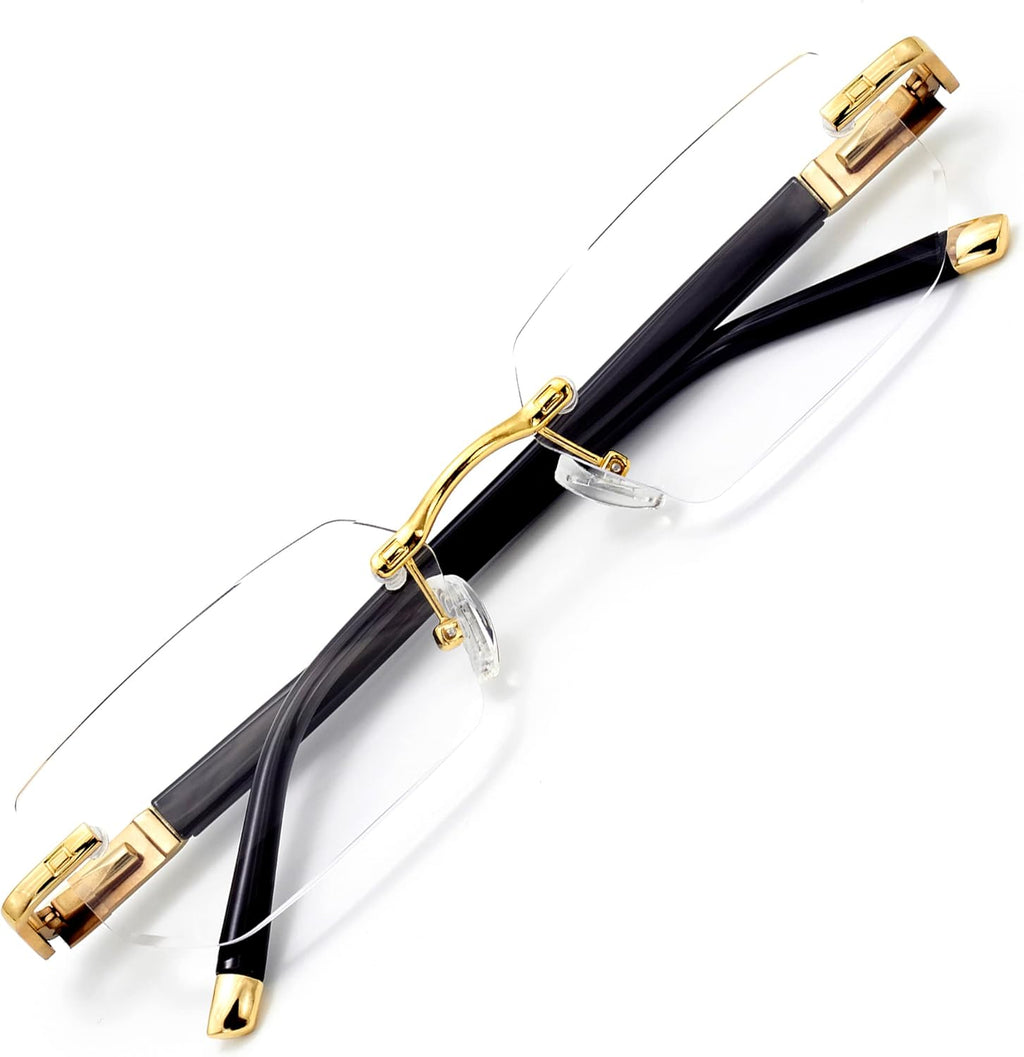 Rimless Reading Glasses, Spring Hinge Readers, Diamond Cut Edge Design Blue Light Glasses