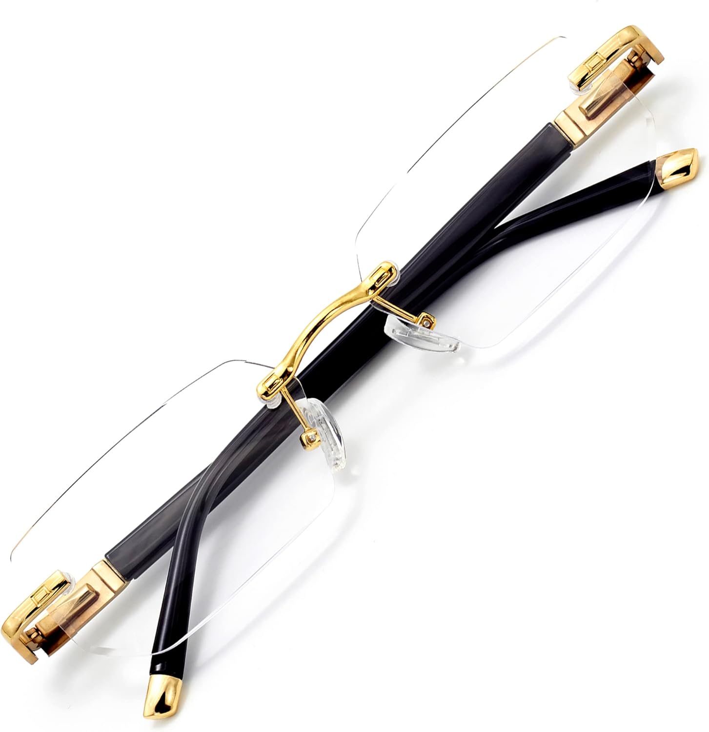 Rimless Reading Glasses, Spring Hinge Readers, Diamond Cut Edge Design Blue Light Glasses