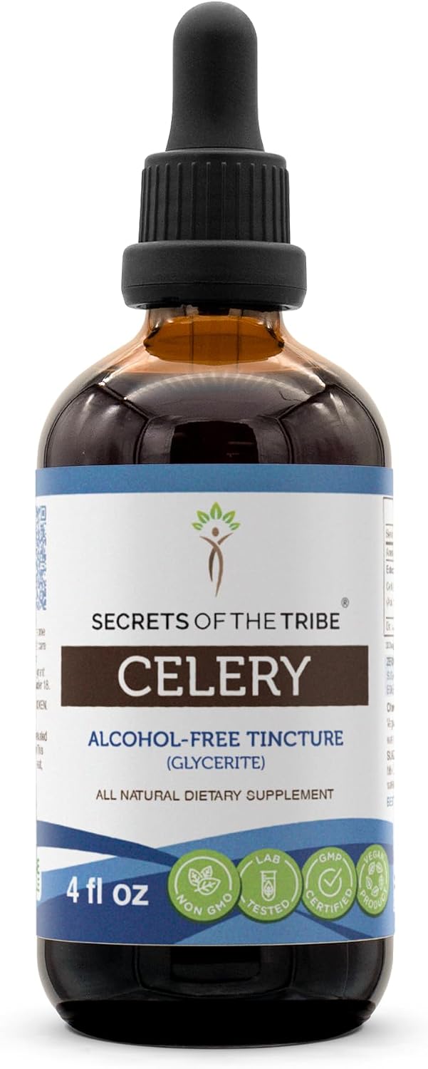 Secrets of the Tribe Celery Tincture Alcohol-Free Liquid Extract, Celery (Apium graveolens) Dried Fruit and Seed (4 FL OZ)