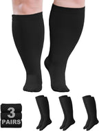 Plus Size Compression Socks 20-30mmHg Wide Calf for Men Women, Extra Large Compression Stockings Support for Running, Travel, Nurses, Pregnancy (3 Pairs)