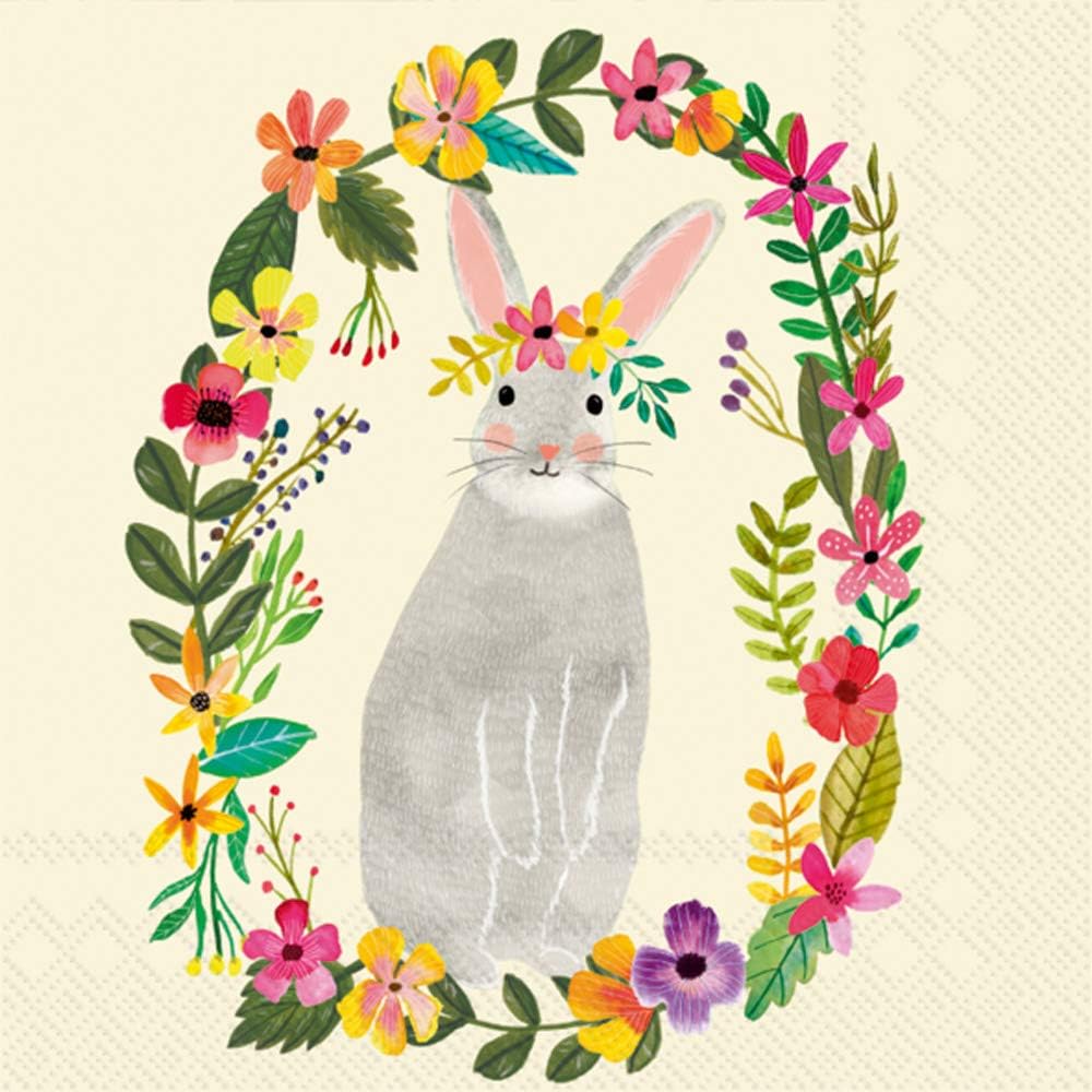 Boston International IHR 3-Ply Paper Napkins, 20-Count Cocktail Size, Floral Bunny