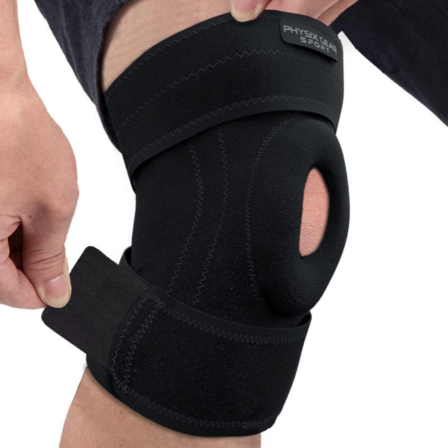 Physix Gear Knee Brace for Men & Women - Adjustable Patella Compression Knee Support for Arthritis, ACL & MCL, Meniscus Tear, Plus Size Knee Brace w/Side Stabilizers, Knee discomfort Recovery
