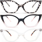 DXYXYO Cat Eye Reading Glasses for Women 3 Pack Anti Blue Light Computer Readers Stylish Retro with Spring Hinge