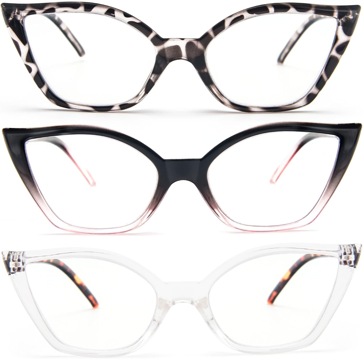 DXYXYO Cat Eye Reading Glasses for Women 3 Pack Anti Blue Light Computer Readers Stylish Retro with Spring Hinge