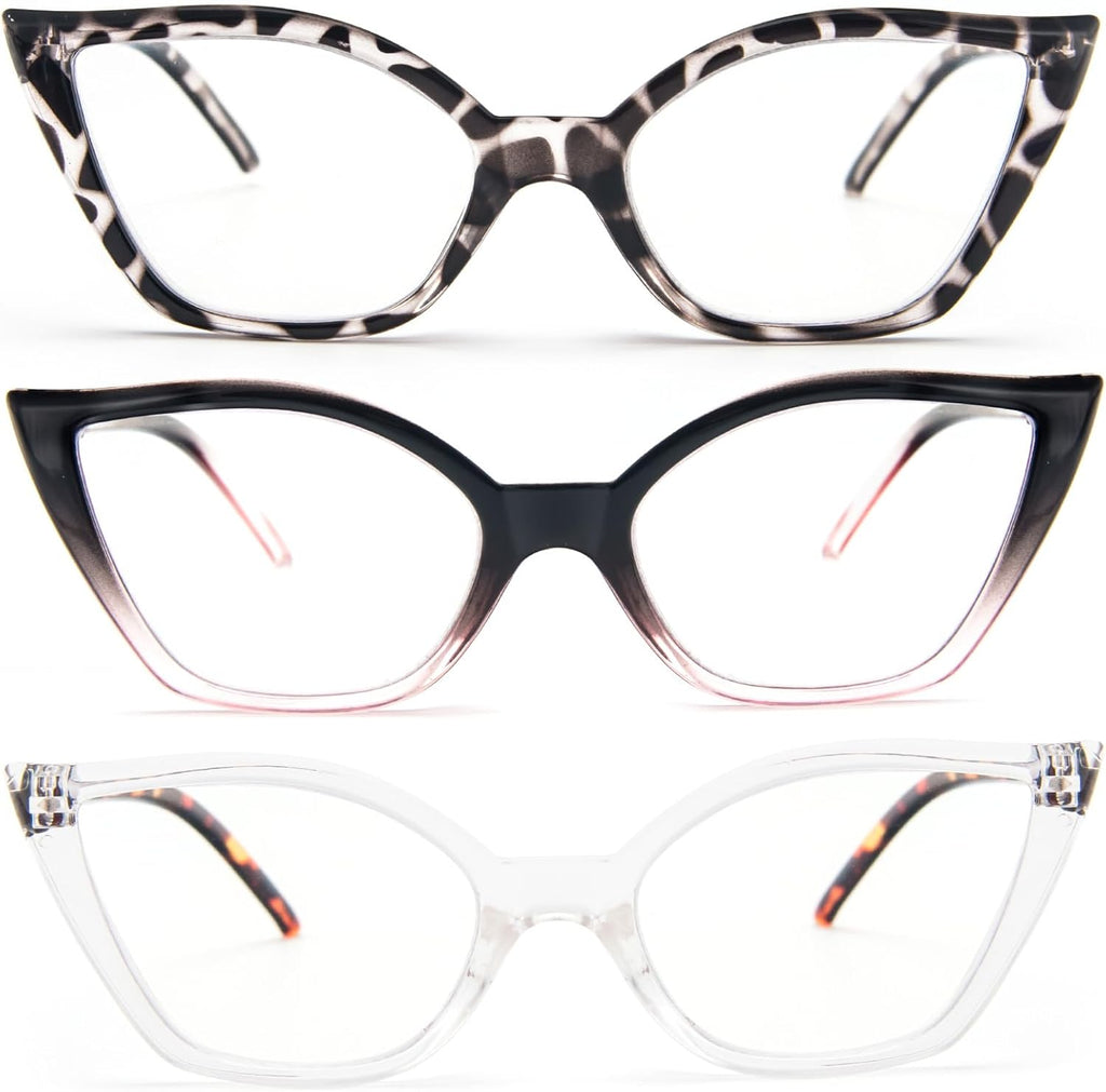 DXYXYO Cat Eye Reading Glasses for Women 3 Pack Anti Blue Light Computer Readers Stylish Retro with Spring Hinge