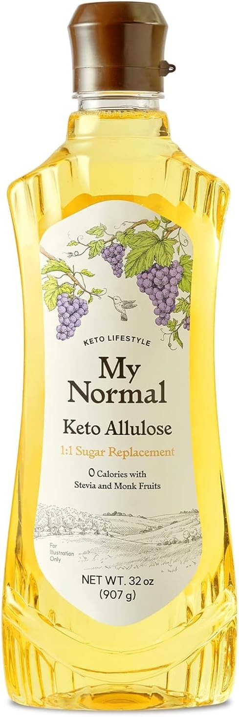 My Normal Keto Allulose Large Size, Allulose 99.52%, Monk Fruit, Stevia Blend Thin Syrup, Zero Calorie Sweetener, 1:1 Sugar Substitute, Low Glycemic, Gluten Free, Zero Net Carbs, Zero Sugar (32oz)