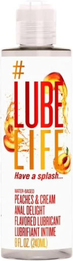 LubeLife Water-Based Peaches & Cream Anal Delight Flavored Personal Lubricant, Toy-Safe lube for Men, Women and Couples, Non-Staining, 8 Fl Oz