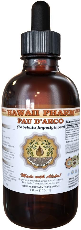 HawaiiPharm PAU d'arco Liquid Extract, PAU d'arco Liquid (Tabebuia impetiginosa) Tincture, Herbal Supplement, Made in USA, 4 fl.oz