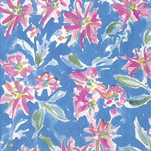 Leilani Blue Floral IHR Luxury Traditional Paper Table Napkins 20 in Pack 3-ply
