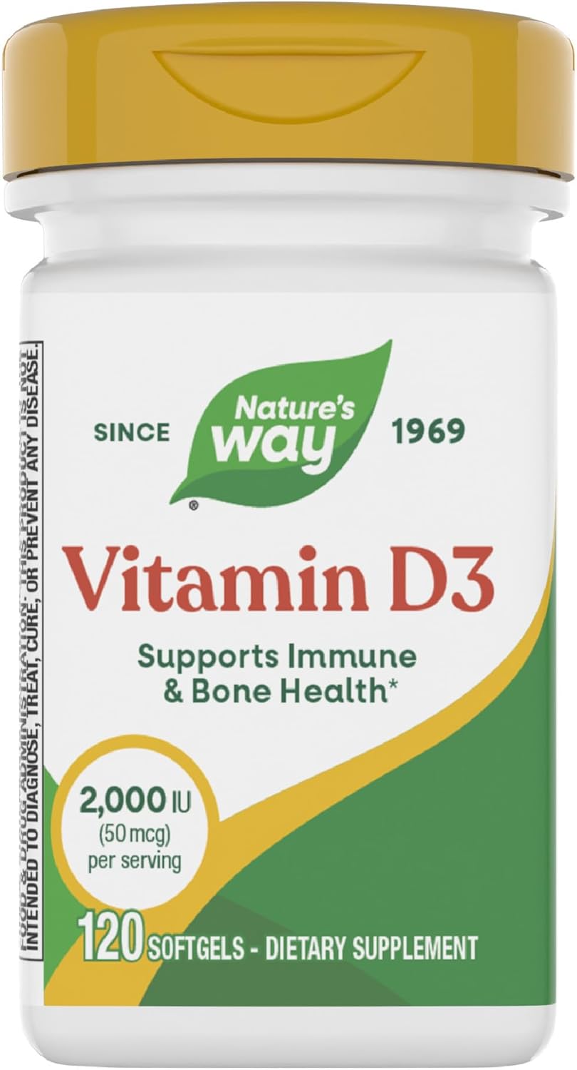 Nature's Way Vitamin D3, Bone Health and Immune Function*, 2000 IU (50 mcg per Serving), 120 Softgels (Packaging May Vary)