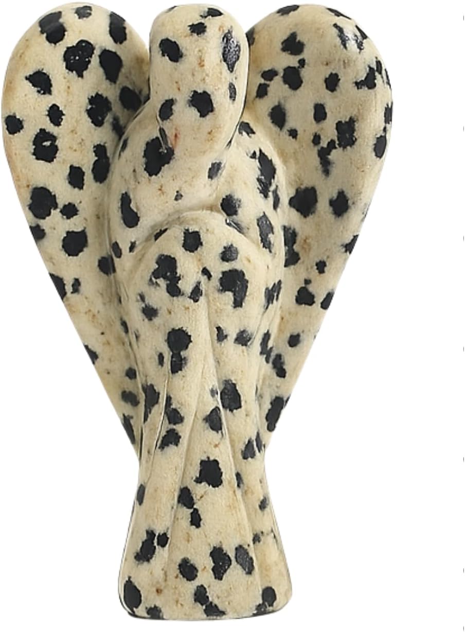 ANAYA AGATE Dalmatian Jasper Angel Statue – 2" Certified Gemstone Guardian Angel – Natural Crystal – Hand-Carved Angel Charms for Protection, Love, Peace & Positive Energy – Crystal Figurines Decor