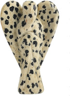 ANAYA AGATE Dalmatian Jasper Angel Statue – 2" Certified Gemstone Guardian Angel – Natural Crystal – Hand-Carved Angel Charms for Protection, Love, Peace & Positive Energy – Crystal Figurines Decor