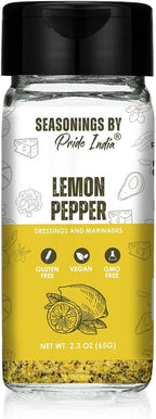 Pride of India Lemon Chili Pepper Seasoning | Spicy Lemon Seasoning & Citrus Spice for Chicken | Non-Bioengineered, Vegan, Gluten-Free | Dual Sifter Bottle 2.3 oz (65 gm)